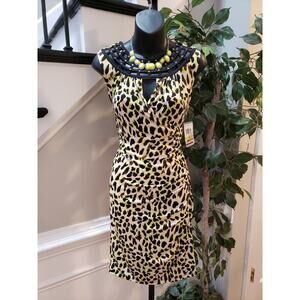 Thalia Sodi Womens Multi Stretch Leopard Print Keyhole Neck Knee Length Dress M